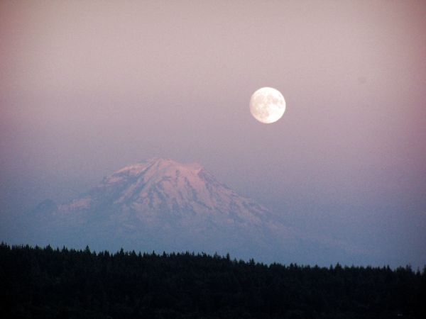 Full moon over Mt. Ranier From Home